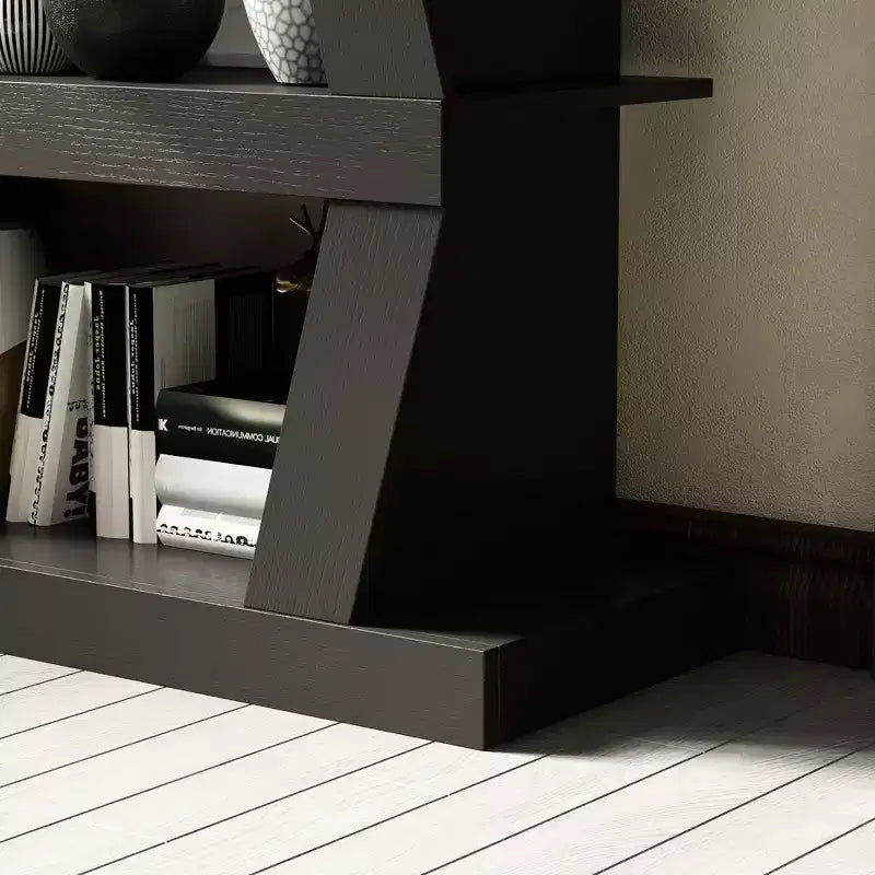 Bibliothèque ouverte, étagère décorative à la forme unique, rangement multifonctionnel avec plusieurs compartiments, noire