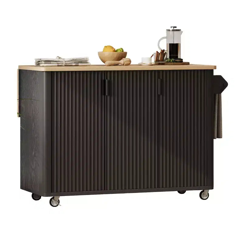 Isla de cocina moderna con ruedas de 51W, carrito de almacenamiento con ruedas bloqueables, ala abatible, estantes de almacenamiento y toallero, fresno blanco/fresno negro