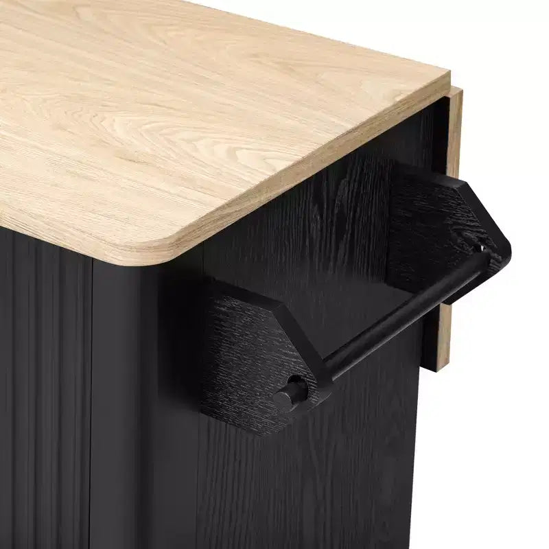 Isla de cocina moderna con ruedas de 51W, carrito de almacenamiento con ruedas bloqueables, ala abatible, estantes de almacenamiento y toallero, fresno blanco/fresno negro