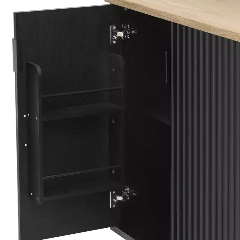 Isla de cocina moderna con ruedas de 51W, carrito de almacenamiento con ruedas bloqueables, ala abatible, estantes de almacenamiento y toallero, fresno blanco/fresno negro