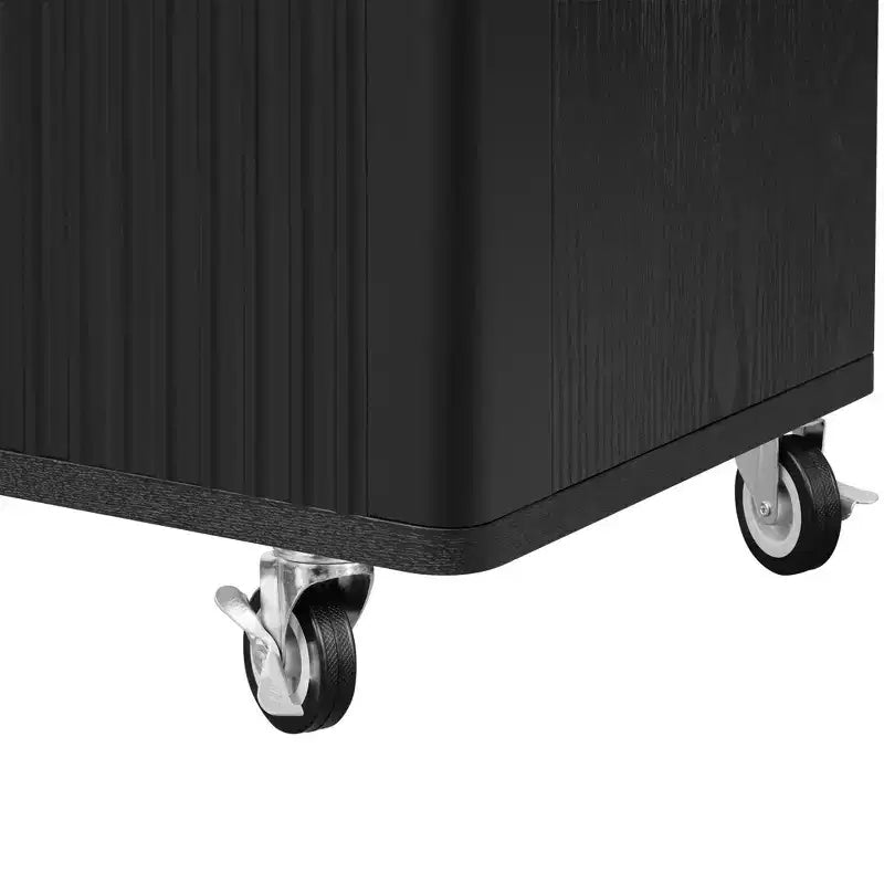 Isla de cocina moderna con ruedas de 51W, carrito de almacenamiento con ruedas bloqueables, ala abatible, estantes de almacenamiento y toallero, fresno blanco/fresno negro