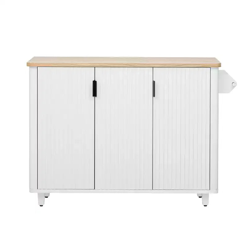 Isla de cocina moderna con ruedas de 51W, carrito de almacenamiento con ruedas bloqueables, ala abatible, estantes de almacenamiento y toallero, fresno blanco/fresno negro