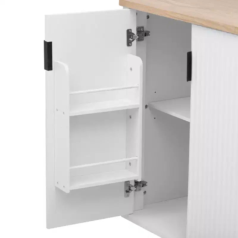 Isla de cocina moderna con ruedas de 51W, carrito de almacenamiento con ruedas bloqueables, ala abatible, estantes de almacenamiento y toallero, fresno blanco/fresno negro