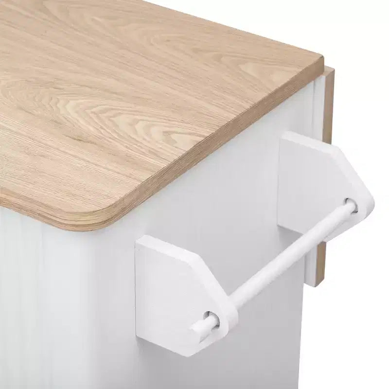 Isla de cocina moderna con ruedas de 51W, carrito de almacenamiento con ruedas bloqueables, ala abatible, estantes de almacenamiento y toallero, fresno blanco/fresno negro