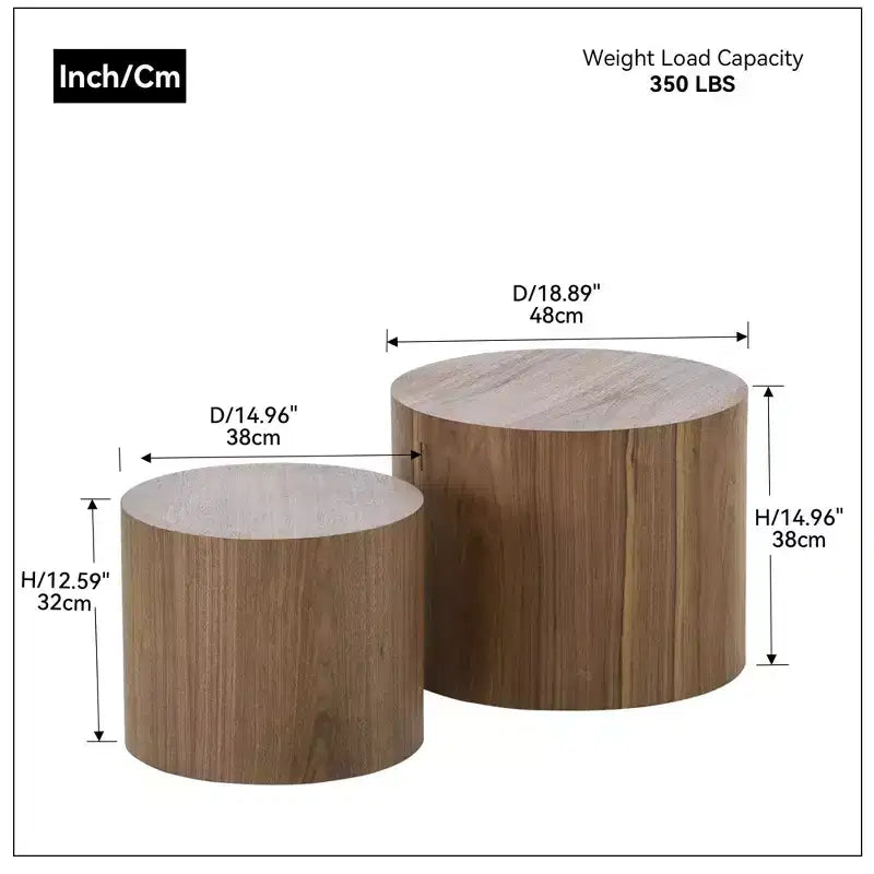 2-teiliges rundes Couchtisch-Set, keine Montage erforderlich, für Wohnzimmer, Büro und Schlafzimmer