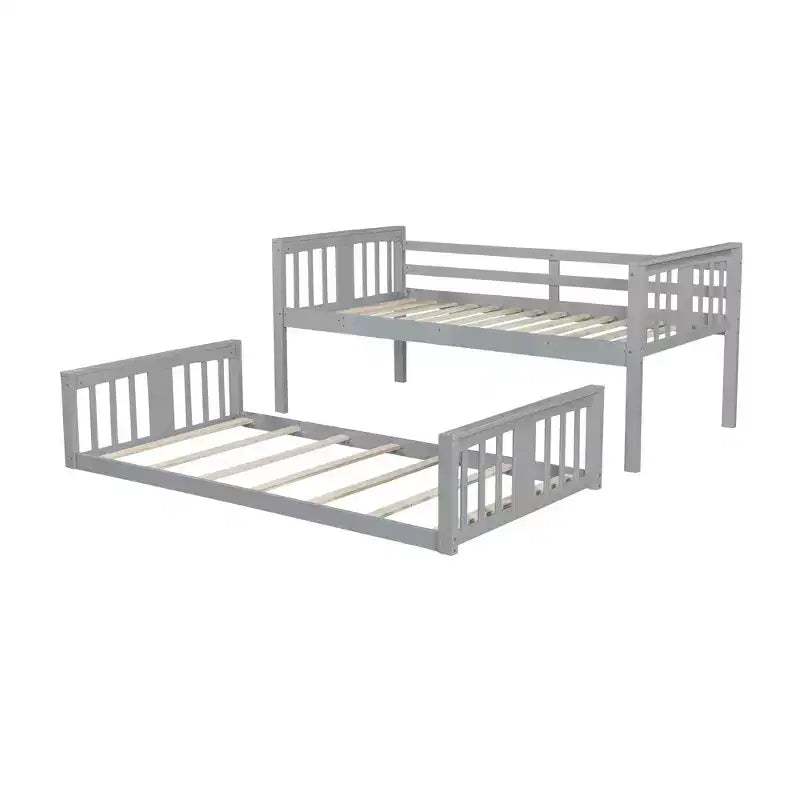 Lit superposé Montessori au sol pour enfants avec barrières de sécurité, tête et pied de lit, lit superposé bas pour enfants, garçons et filles, gris