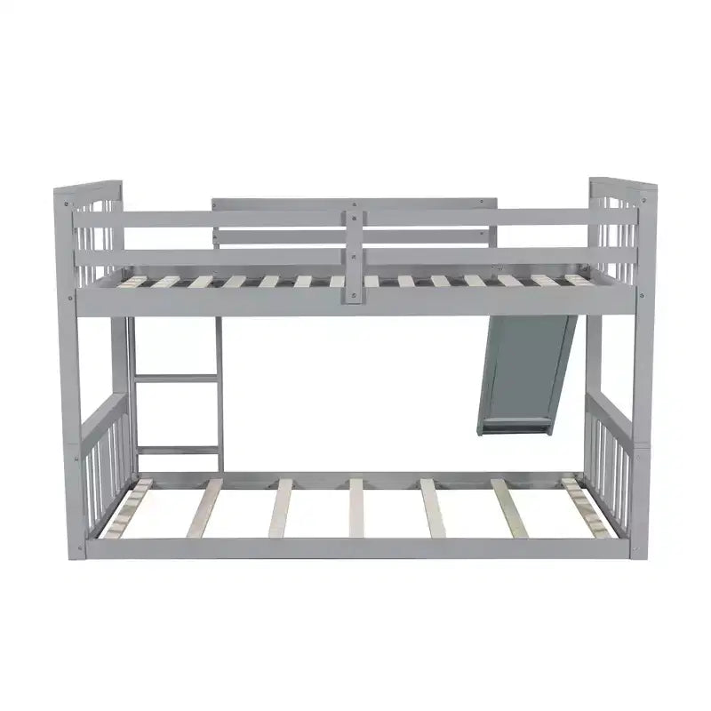 Lit superposé Montessori au sol pour enfants avec barrières de sécurité, tête et pied de lit, lit superposé bas pour enfants, garçons et filles, gris