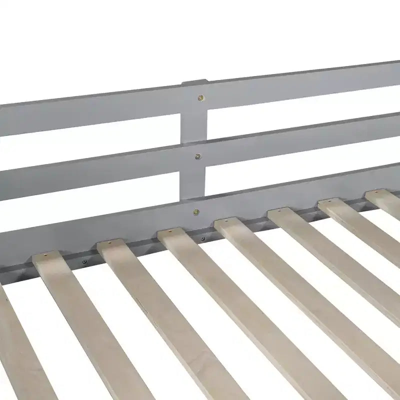 Lit superposé Montessori au sol pour enfants avec barrières de sécurité, tête et pied de lit, lit superposé bas pour enfants, garçons et filles, gris