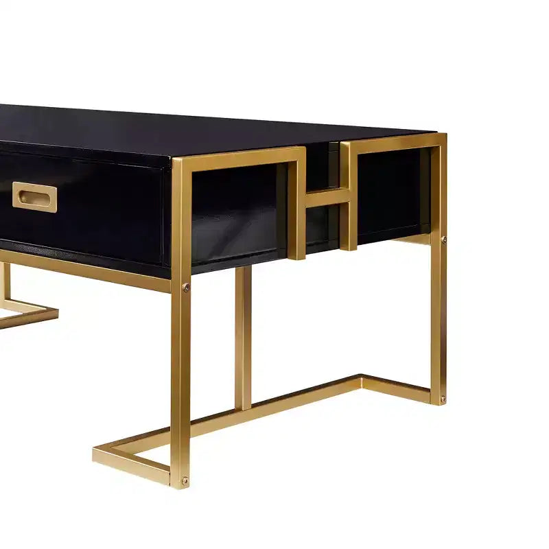 Mesa de centro rectangular moderna con 4 cajones y base de metal dorado, elegante mesa auxiliar para cócteles y centro de sala