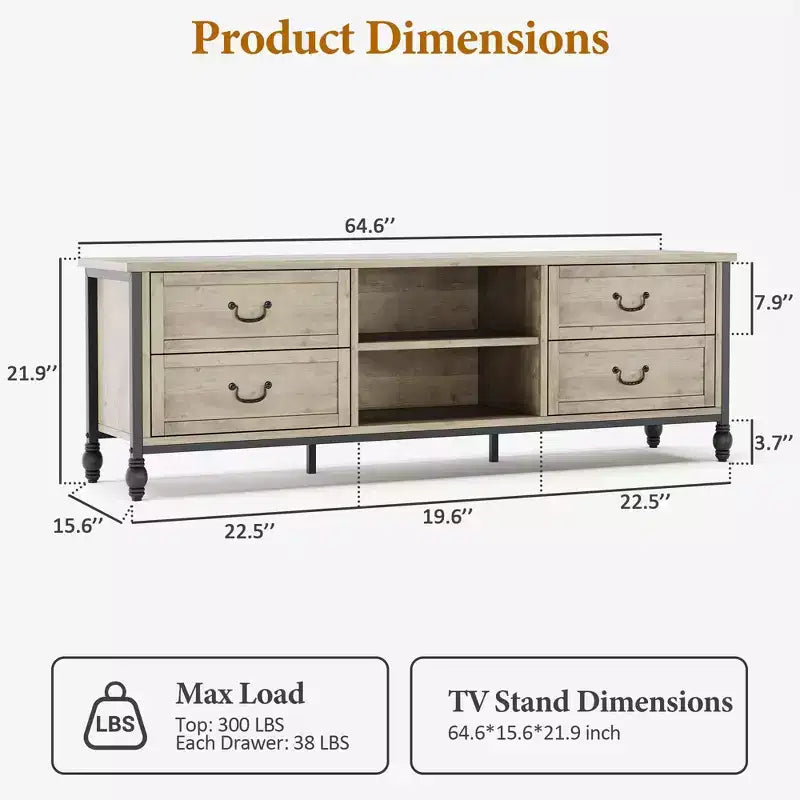 Meuble TV pour téléviseur de 70 pouces, centre de divertissement avec placard de rangement et étagères ouvertes, meuble multimédia pour le salon ou la chambre