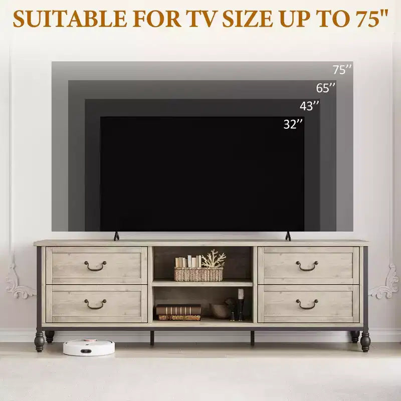 Meuble TV pour téléviseur de 70 pouces, centre de divertissement avec placard de rangement et étagères ouvertes, meuble multimédia pour le salon ou la chambre