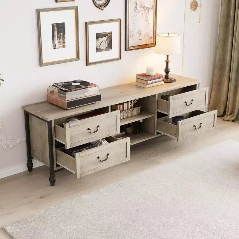 TV-Ständer für 70-Zoll-Fernseher, Entertainment-Center mit Aufbewahrungsschrank und offenen Regalen, TV-Konsole, Medienmöbel für Wohnzimmer und Schlafzimmer