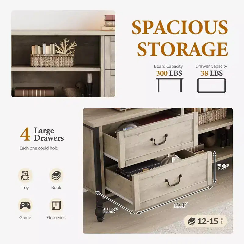 Meuble TV pour téléviseur de 70 pouces, centre de divertissement avec placard de rangement et étagères ouvertes, meuble multimédia pour le salon ou la chambre