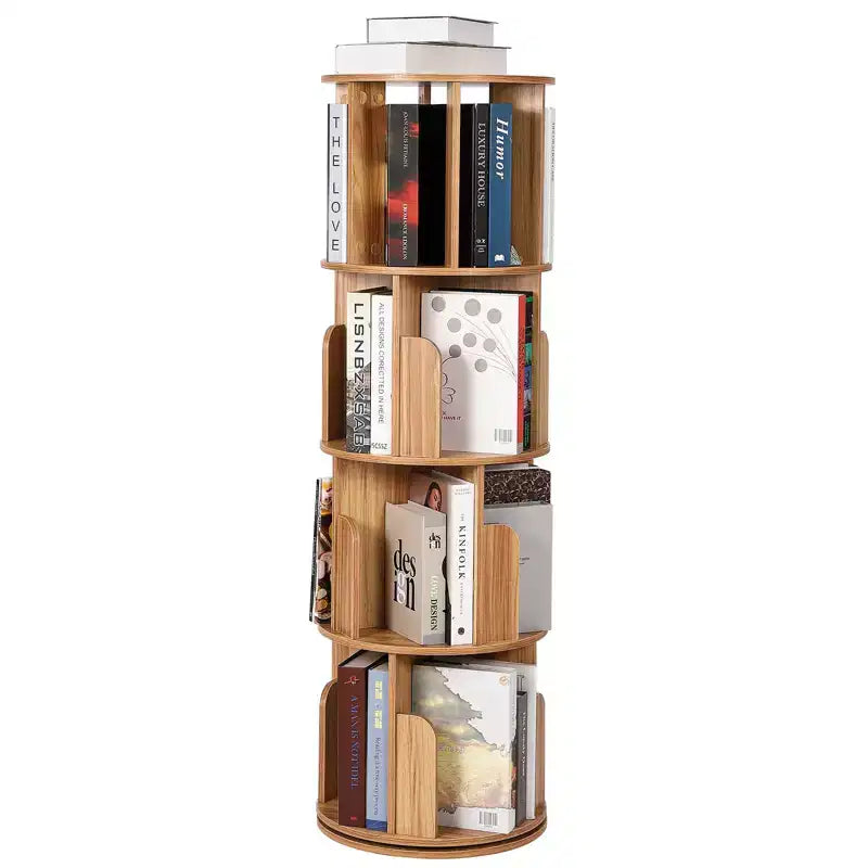 Bibliothèque rotative en bois à 4 niveaux, bibliothèque sur pied pivotant à 360° et rangement multifonctionnel pour le salon, les enfants et les adultes