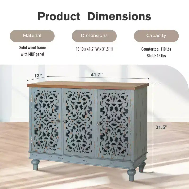 Antikes Sideboard mit geschnitzten Aussparungen und Stauraum, mit Beinen aus Massivholz, für Wohnzimmer, Eingangsbereich und Foyer