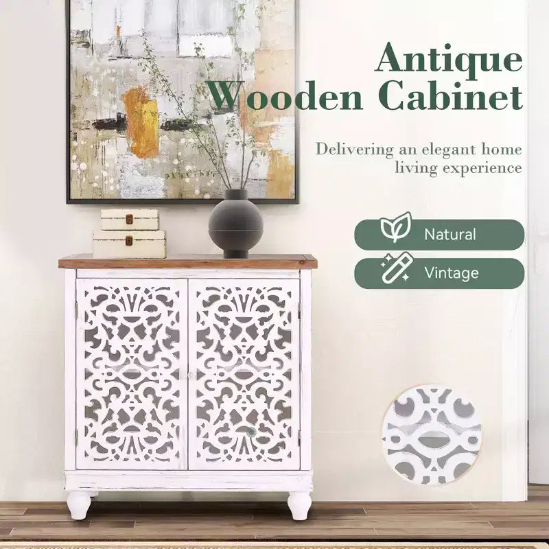 Antikes Sideboard mit geschnitzten Aussparungen und Stauraum, mit Beinen aus Massivholz, für Wohnzimmer, Eingangsbereich und Foyer