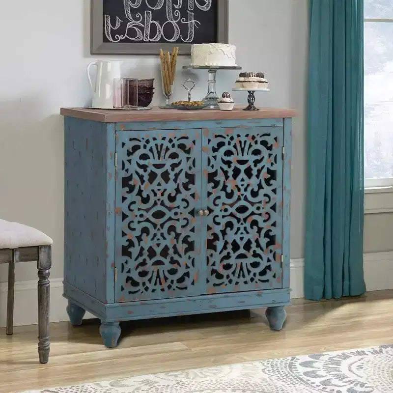Captiva Designs Distressed Hollow-carved Accent Storage Sideboard Buffet Cabinet with Solid Wood Legs for Living Room Entryway Foyer