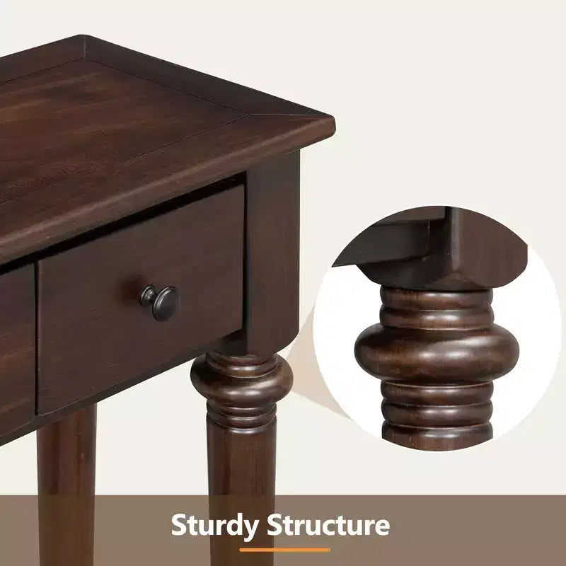 Table d’entrée rétro de 59.8IN avec 4 tiroirs, console étroite avec étagères ouvertes, table de couloir pour le salon ou le vestibule, couleur expresso