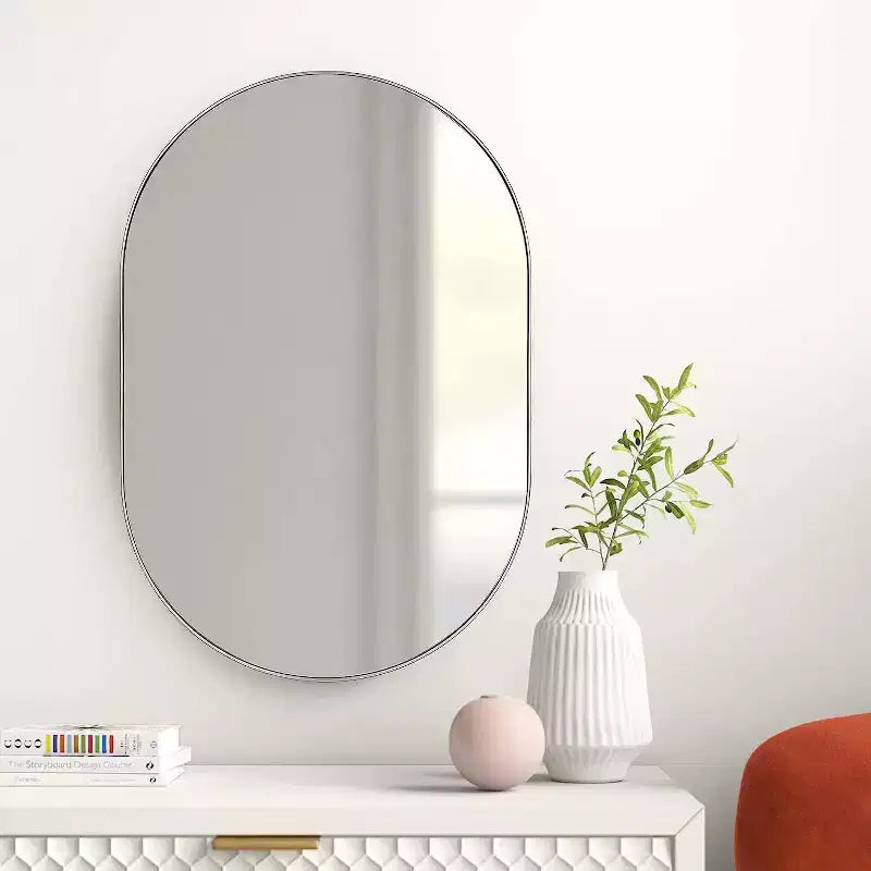 Minimalistischer ovaler Badezimmerspiegel mit Aluminiumrahmen, Hängespiegel, Wandspiegel für Badezimmer, Wohnzimmer und Schlafzimmer