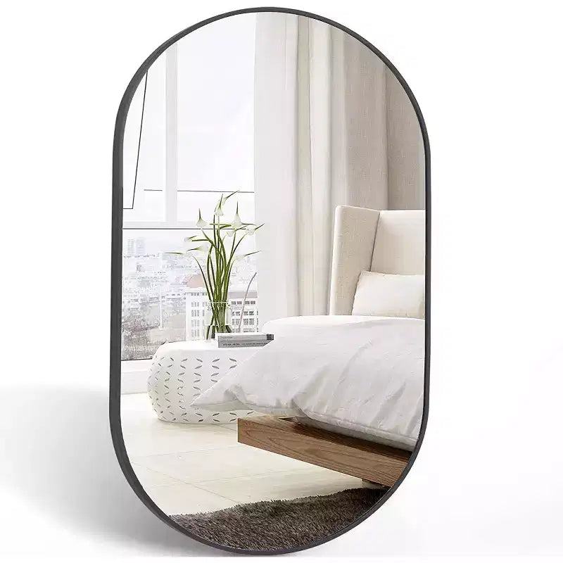 Minimalistischer ovaler Badezimmerspiegel mit Aluminiumrahmen, Hängespiegel, Wandspiegel für Badezimmer, Wohnzimmer und Schlafzimmer