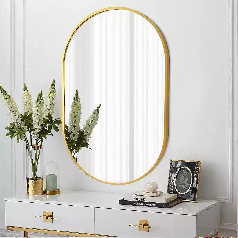 Minimalistischer ovaler Badezimmerspiegel mit Aluminiumrahmen, Hängespiegel, Wandspiegel für Badezimmer, Wohnzimmer und Schlafzimmer