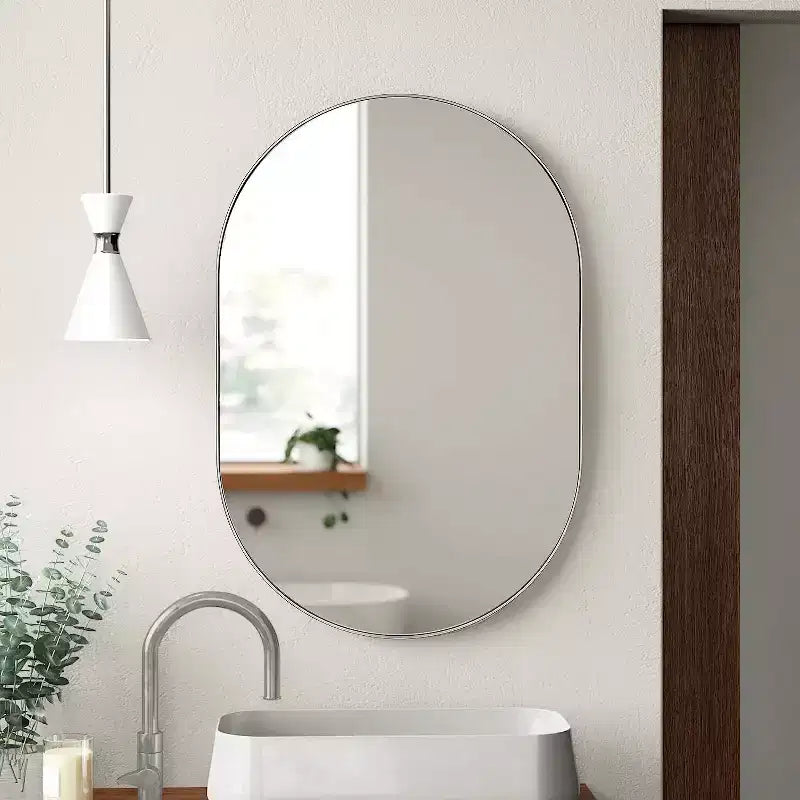 Minimalistischer ovaler Badezimmerspiegel mit Aluminiumrahmen, Hängespiegel, Wandspiegel für Badezimmer, Wohnzimmer und Schlafzimmer