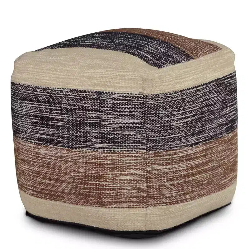Pouf carré tissé à la main, beige/marron/noir