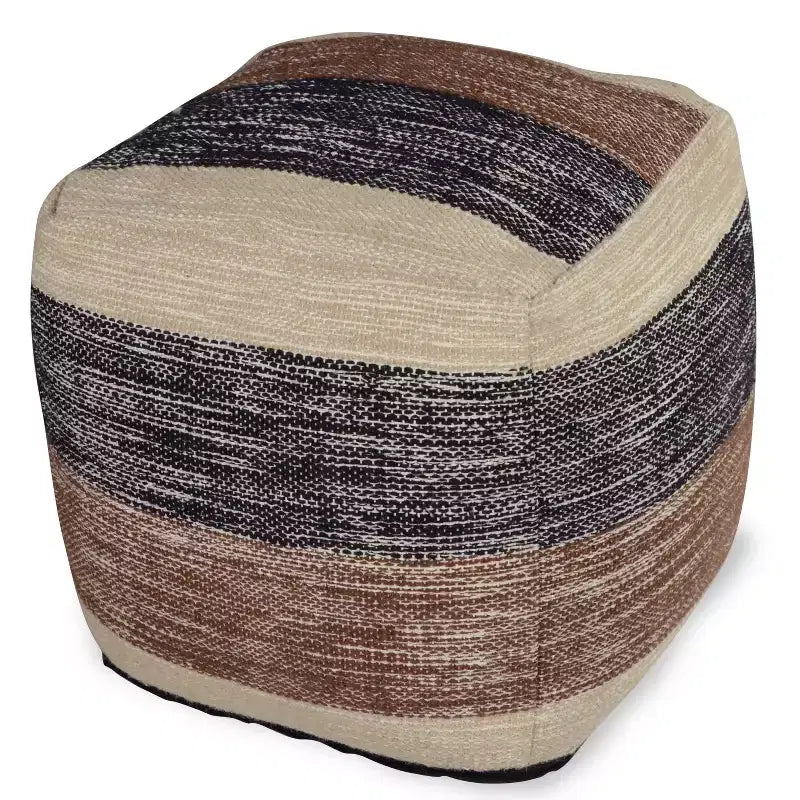 Pouf carré tissé à la main, beige/marron/noir