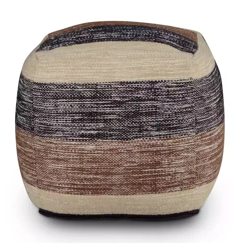 Pouf carré tissé à la main, beige/marron/noir