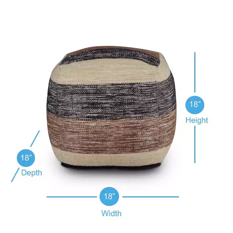 Quadratischer handgeflochtener Pouf, Beige/Braun/Schwarz