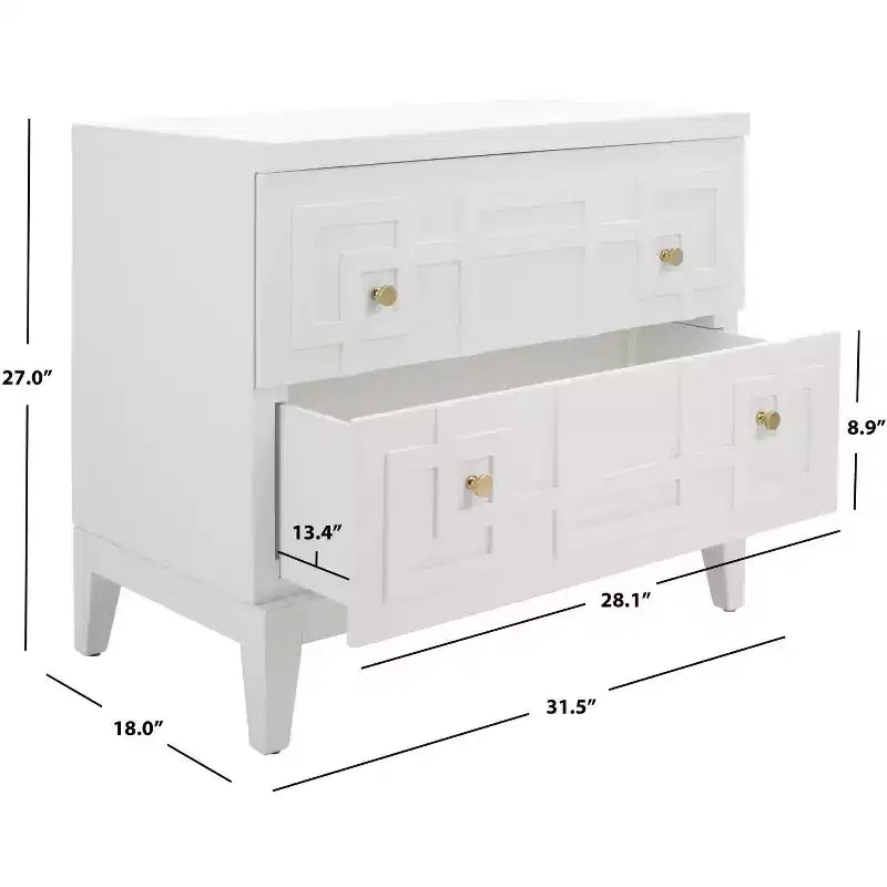 Klassischer minimalistischer Stil, Nachttisch mit 2 Schubladen, Weiß/Gold
