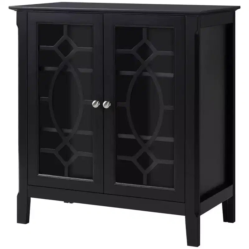 Sideboard-Vitrinenschrank mit zwei gerahmten Glastüren, 2 verstellbaren Regalböden und erhöhtem Sockel