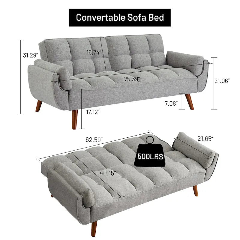 75.39 Schlafsofa mit Kissen, ausziehbares Sofa und klappbares Zweisitzersofa fürs Wohnzimmer