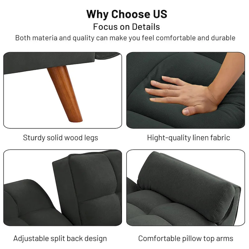 75.39 Schlafsofa mit Kissen, ausziehbares Sofa und klappbares Zweisitzersofa fürs Wohnzimmer