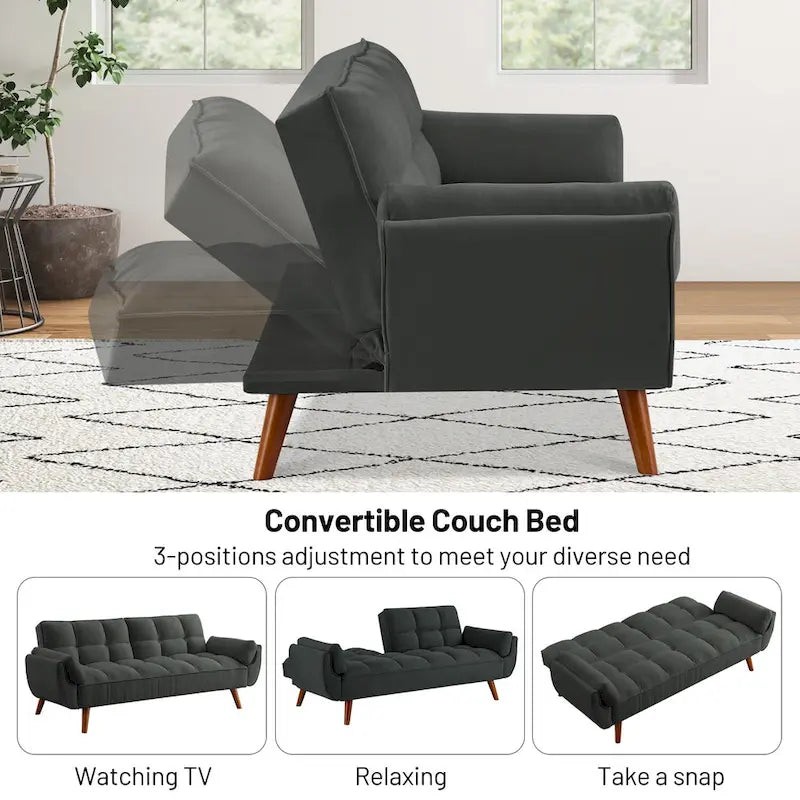 75.39 Schlafsofa mit Kissen, ausziehbares Sofa und klappbares Zweisitzersofa fürs Wohnzimmer