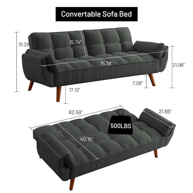 75.39 Schlafsofa mit Kissen, ausziehbares Sofa und klappbares Zweisitzersofa fürs Wohnzimmer