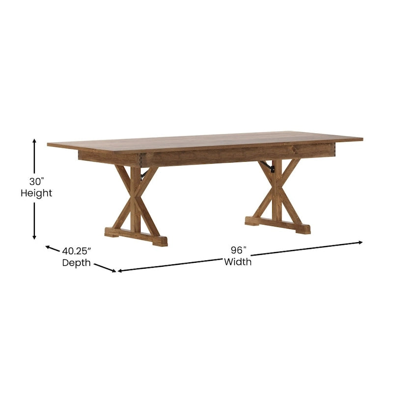 Rechteckiger, rustikaler Esstisch aus massivem Kiefernholz, antik, klappbar, 8' x 40
