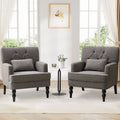 Lot de 2 fauteuils rembourrés avec accoudoirs, capitonnage à boutons et coussin lombaire, beige/gris/bleu clair