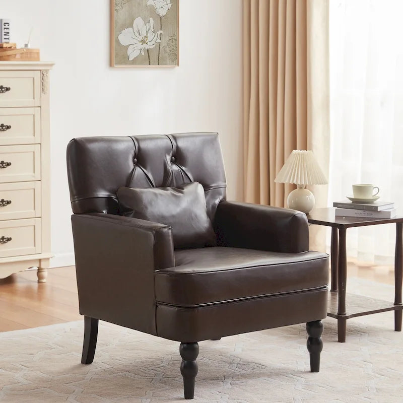 Lot de 2 fauteuils rembourrés avec accoudoirs, capitonnage à boutons et coussin lombaire, beige/gris/bleu clair