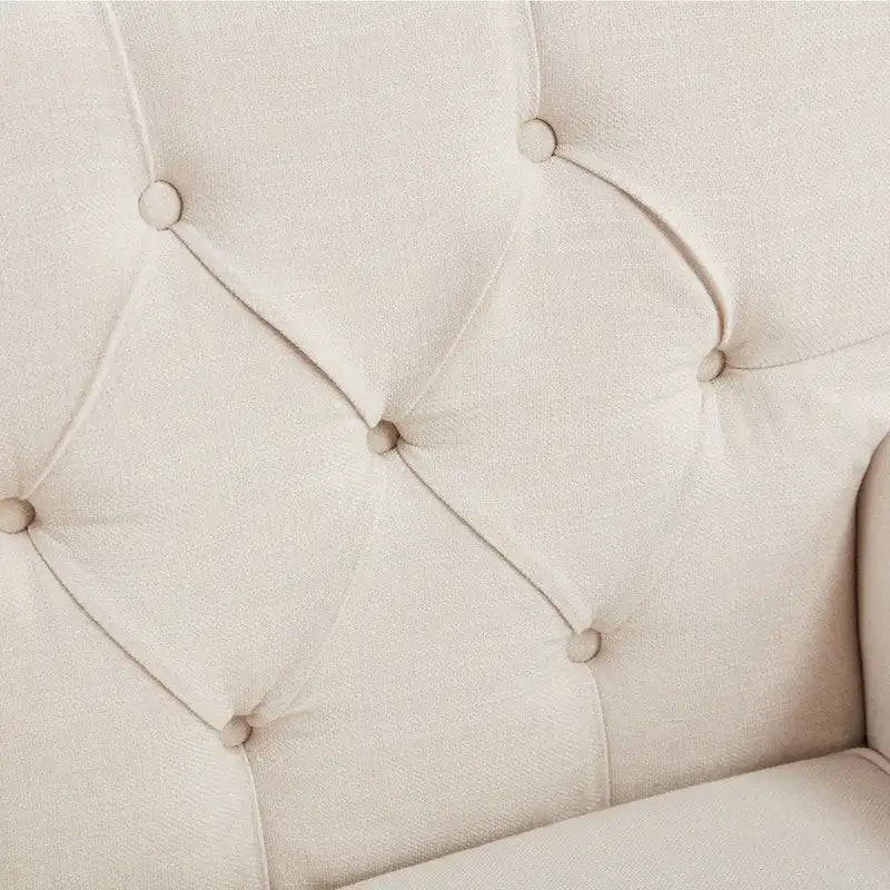 Lot de 2 fauteuils rembourrés avec accoudoirs, capitonnage à boutons et coussin lombaire, beige/gris/bleu clair