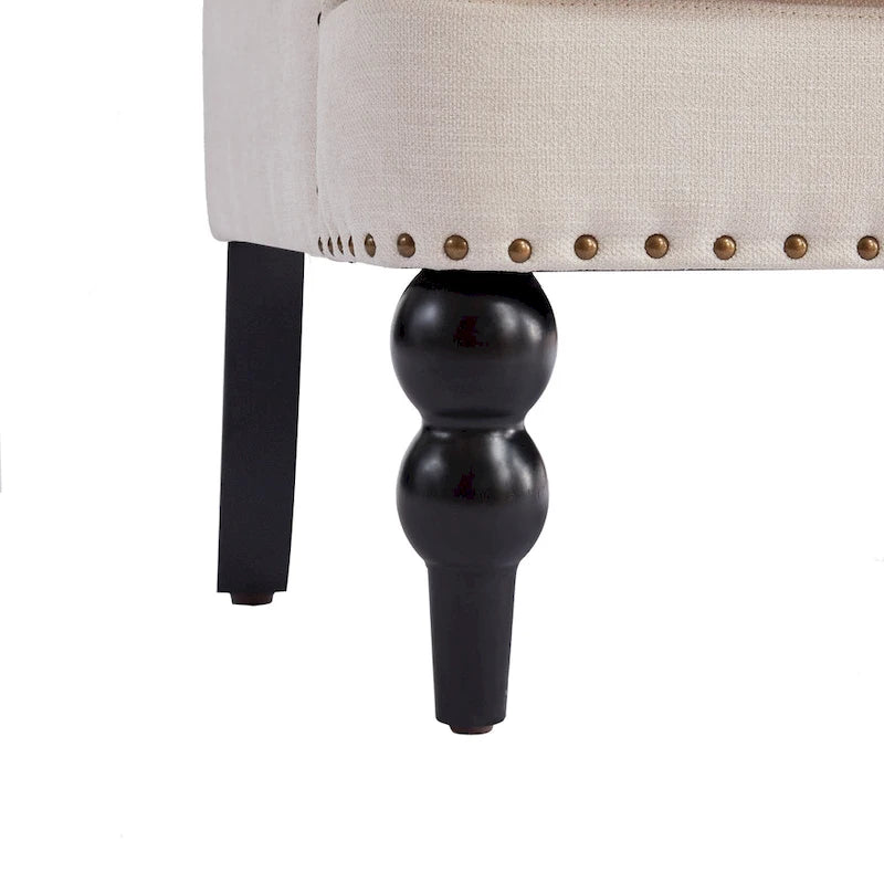 Lot de 2 fauteuils rembourrés avec accoudoirs, capitonnage à boutons et coussin lombaire, beige/gris/bleu clair