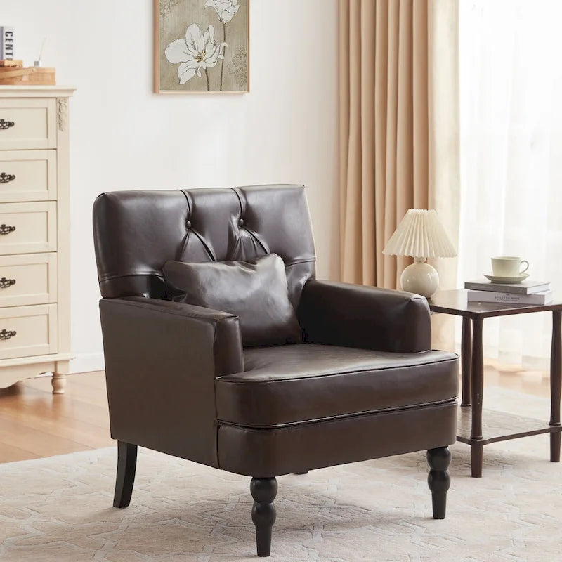 Lot de 2 fauteuils rembourrés avec accoudoirs, capitonnage à boutons et coussin lombaire, beige/gris/bleu clair