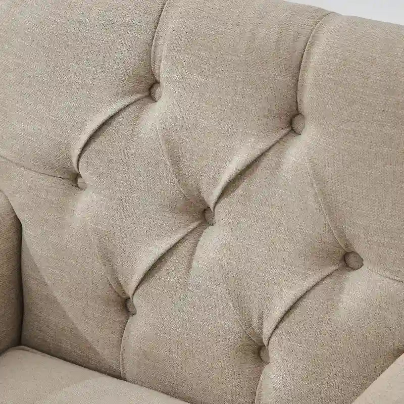 Lot de 2 fauteuils rembourrés avec accoudoirs, capitonnage à boutons et coussin lombaire, beige/gris/bleu clair