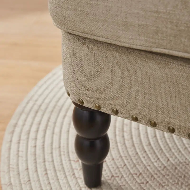 Lot de 2 fauteuils rembourrés avec accoudoirs, capitonnage à boutons et coussin lombaire, beige/gris/bleu clair