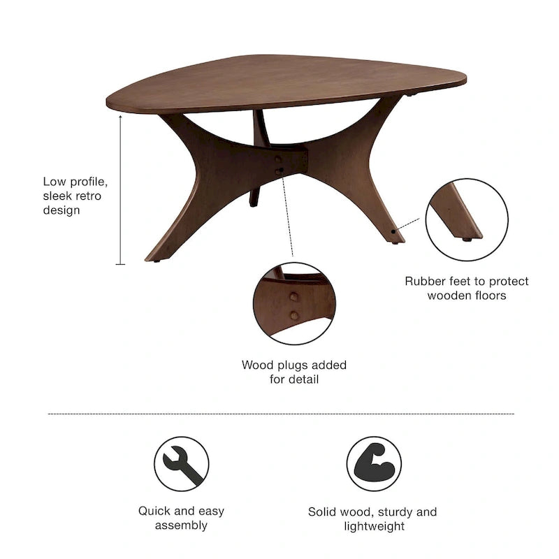 Mesa de centro triangular de madera de estilo desgastado