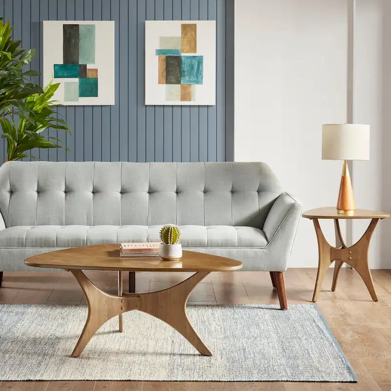 Mesa de centro triangular de madera de estilo desgastado