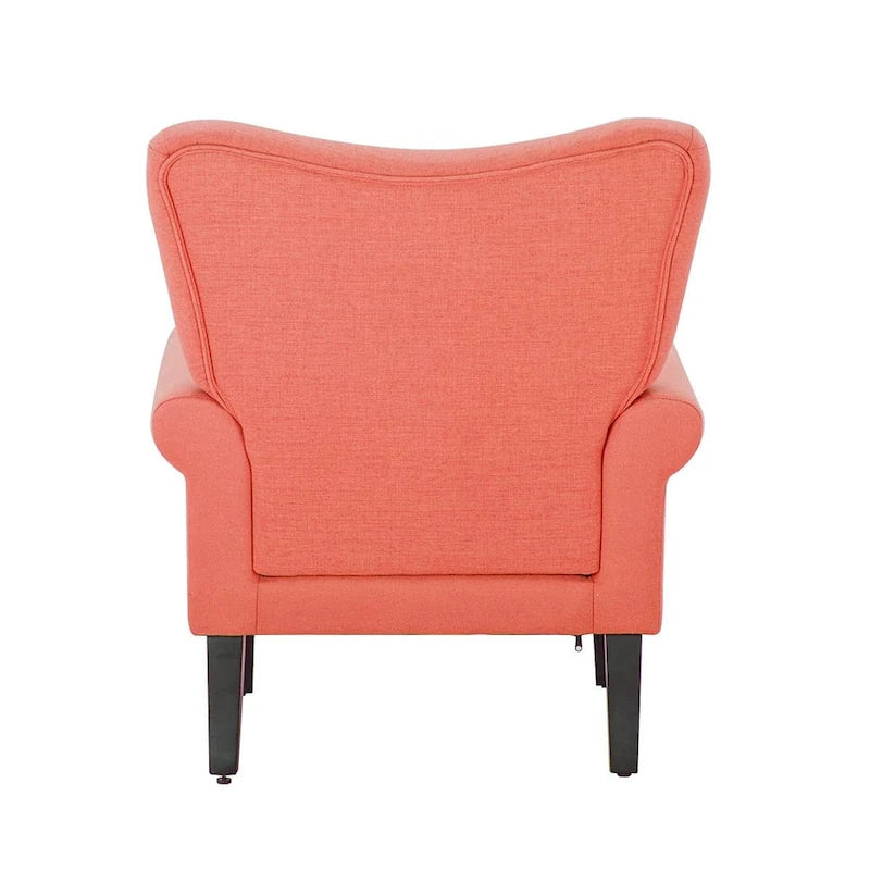 Fauteuil d’appoint moderne à dossier haut avec accoudoirs, canapé une place rembourré en tissu et capitonné à boutons, avec pieds en bois pour le salon