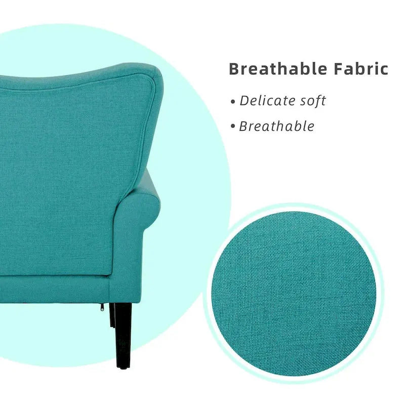 Fauteuil d’appoint moderne à dossier haut avec accoudoirs, canapé une place rembourré en tissu et capitonné à boutons, avec pieds en bois pour le salon