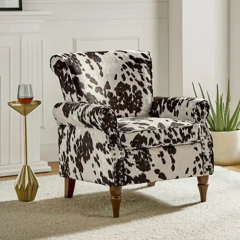 Fauteuil d’appoint traditionnel en polyester avec accoudoirs arrondis et garniture de clous décoratifs