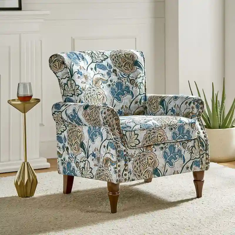 Fauteuil d’appoint traditionnel en polyester avec accoudoirs arrondis et garniture de clous décoratifs